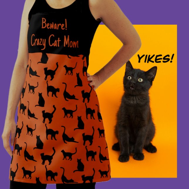 Customised Crazy Cat Mum Halloween  Apron (Mom is a Crazy Cat Lady!)
