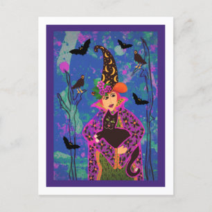 Customised Crazy Cat Witch  Halloween Post Card