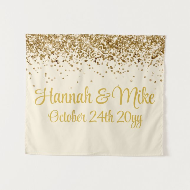 Customised Cream & Gold Wedding Photo Booth Prop  Tapestry (Front (Horizontal))