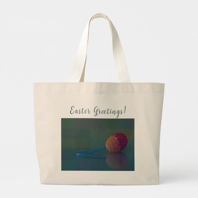 Customised Crochet Easter Egg Decor Photo Name Large Tote Bag (Back)