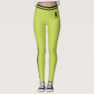 Customised Cute Apple Green Black Stripes Monogram Leggings