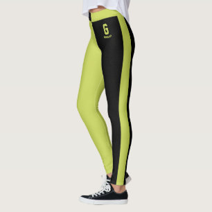 Customised Cute Black Apple Green Stripes Monogram Leggings
