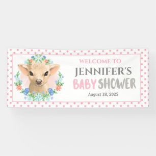 Customised Cute Cow Pink Floral Baby Shower  Banner