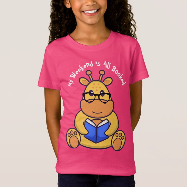 Customised Cute giraffe reading book T-Shirt (Front)