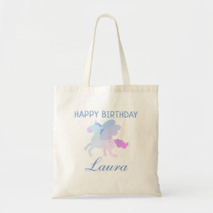 Customised Cute Happy Birthday Pastel Unicorn Tote Bag