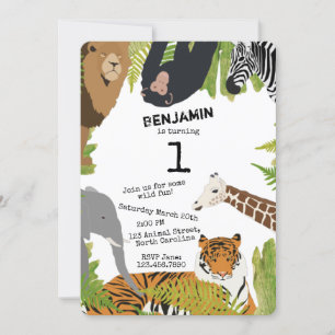 Customised Cute Jungle Animals Safari Kids Party Invitation