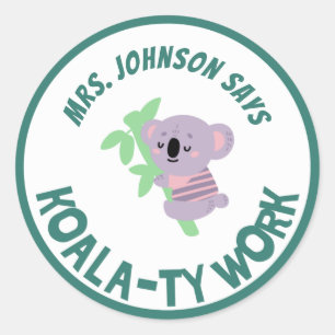 Customised Cute Koala Quality Work Student Reward Classic Round Sticker
