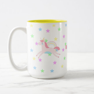 Customised Cute pastel Unicorn rainbow birthday Two-Tone Coffee Mug