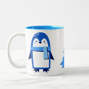 Customised Cute Penguin White Christmas Two-Tone Coffee Mug