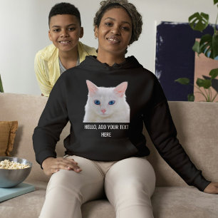 Customised Cute Pet Photo Name Cat Mum White Black Hoodie