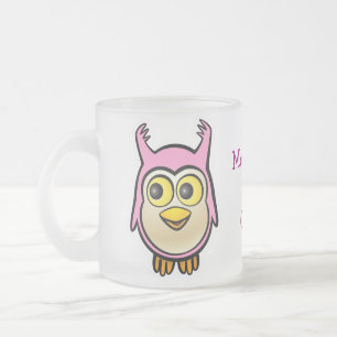 Customised Cute Pink Baby Owl Cartoon Frosted Glass Coffee Mug