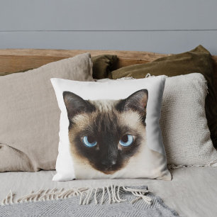 Customised Cute Siamese Cat Photo White Decorative Cushion