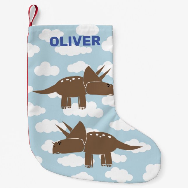 Customised Cute Triceratops Dinosaur Kids  Small Christmas Stocking (Front)