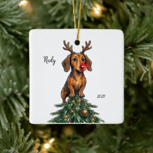 Customised Dachshund Christmas Ceramic Ornament