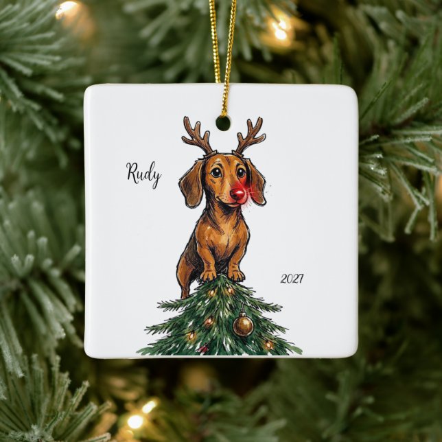 Customised Dachshund Christmas Ceramic Ornament (Tree)