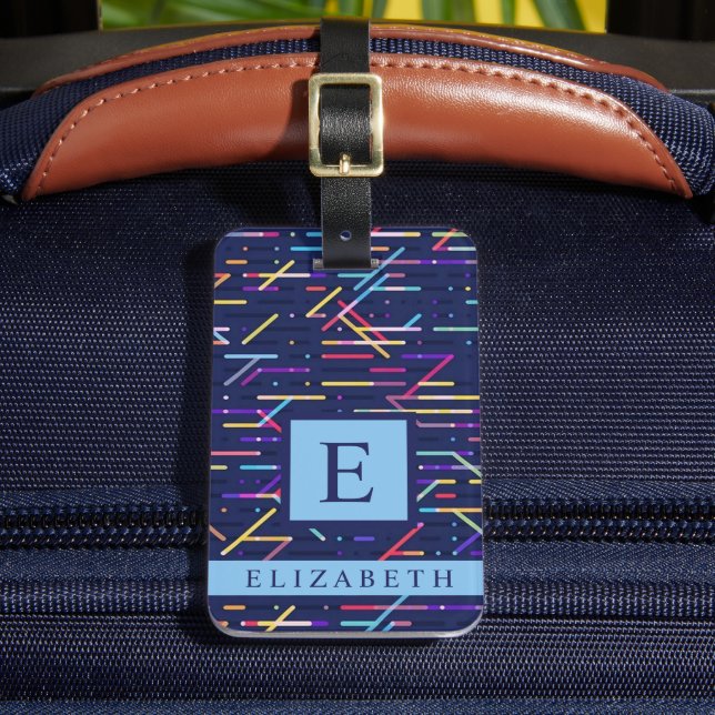 Customised Dark Navy Blue Abstract Pattern Luggage Tag (Front Insitu 2)