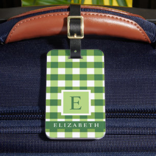 Customised Dark Olive Green White Chequered  Luggage Tag