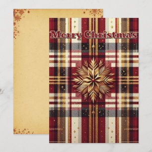 Customised Deep Red and Gold Festive Plaid  Holiday Card