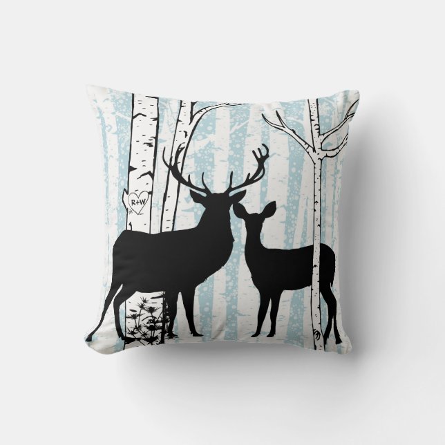 Customised Deer in Love Birch Forest Throw Pillow (Front)