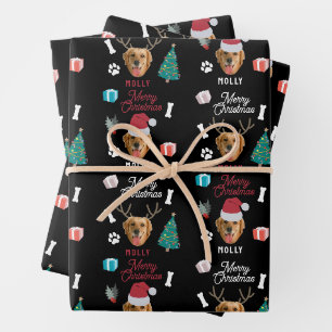 Customised Dog Pet Photo Name Black Fun Christmas Wrapping Paper Sheet