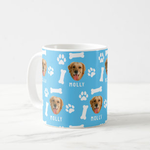 Customised Dog Pet Photo & Name Blue Coffee Mug