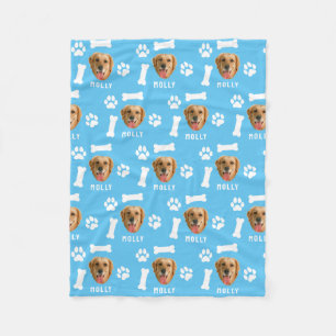Customised Dog Pet Photo & Name Blue Fleece Blanket