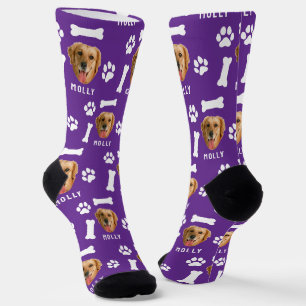 Customised Dog Pet Photo & Name Purple Socks