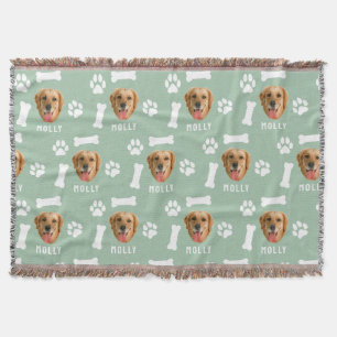 Customised Dog Pet Photo & Name Sage Green Throw Blanket