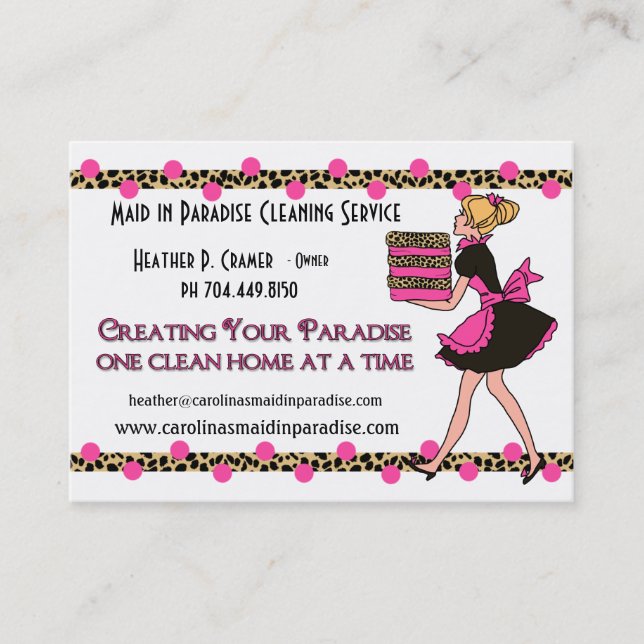 Customised Dots Leopard Print Cleaning Service Business Card (Front)