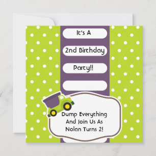 Customised Dump Truck Construction Birthday Invitation
