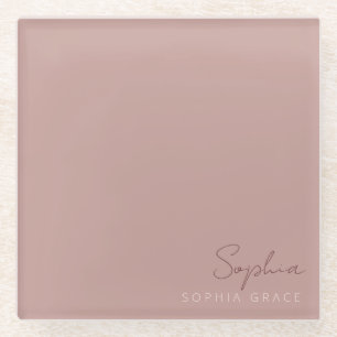 Customised Dusty Rose Modern Handwritten Script  Glass Coaster