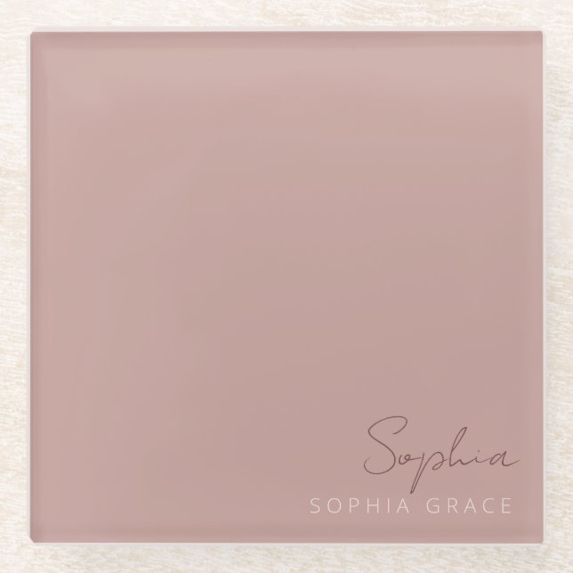 Customised Dusty Rose Modern Handwritten Script  Glass Coaster (Front)
