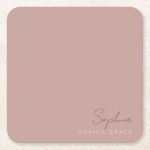 Customised Dusty Rose Modern Handwritten Script Square Paper Coaster