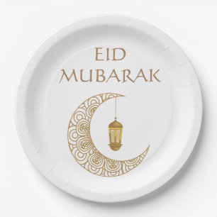 Customised Eid Mubarak Golden Decorated Crescent Paper Plate