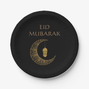 Customised Eid Mubarak Golden Decorated Crescent  Paper Plate