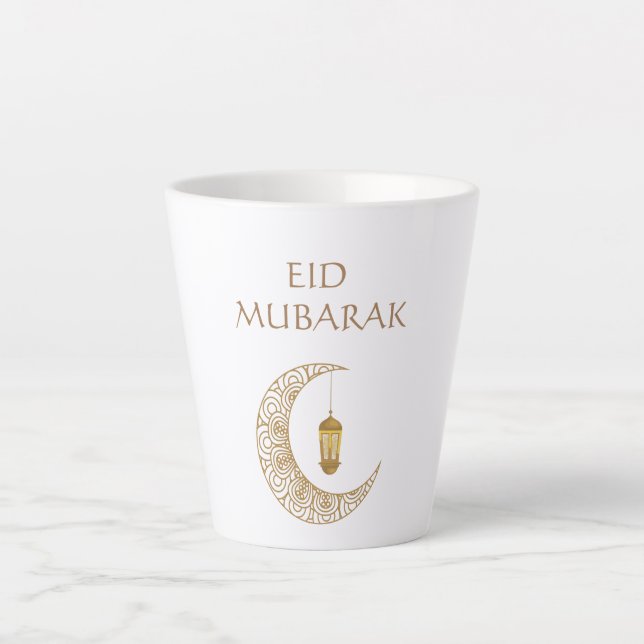 Customised Eid Mubarak with Decorated Crescent  Latte Mug (Front)