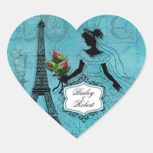 Customised Eiffel Tower Bride Heart Stickers