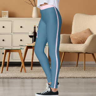Customised Elegant Classic Slate Blue Pink Stripes Leggings