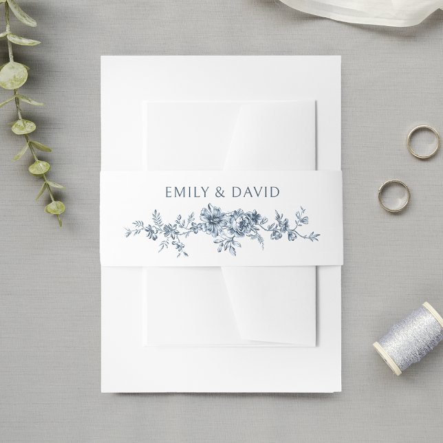 Customised Elegant Engraved Blue Floral  Invitation Belly Band (Creator Uploaded)