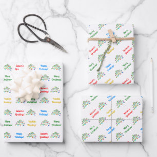 Customised Elegant "Merry Christmas" & Xmas Tree Wrapping Paper Sheet