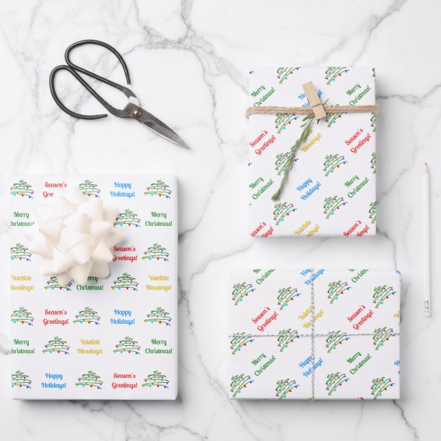 Customised Elegant "Merry Christmas" & Xmas Tree Wrapping Paper Sheet (Front)