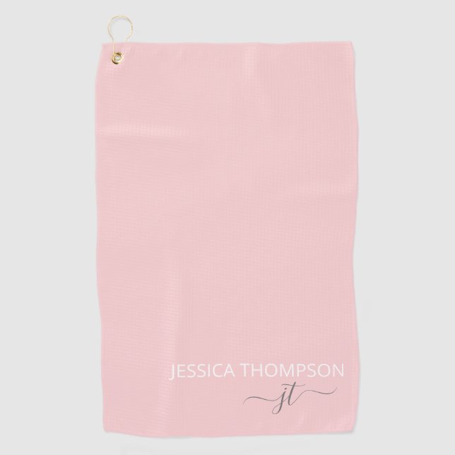 Customised Elegant Modern Monogram Name Blush Pink Golf Towel (Front)