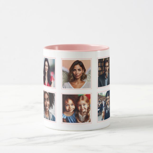 Customised Elegant Photo Collage Light Pastel pink Mug (Center)