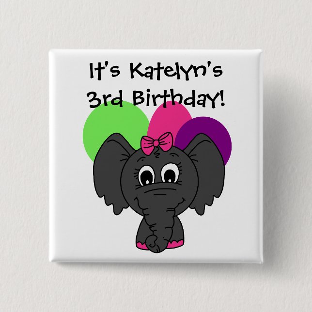 Customised Elephant With Balloons Birthday Button (Front)