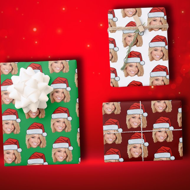 Customised Face Santa Hat Funny Christmas Wrapping Paper Sheet (Creator Uploaded)