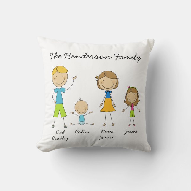 Customised Family Stick Figure Pillow (Front)