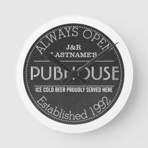 Customised Faux Chalkboard Pub Sign Coaster Round Clock