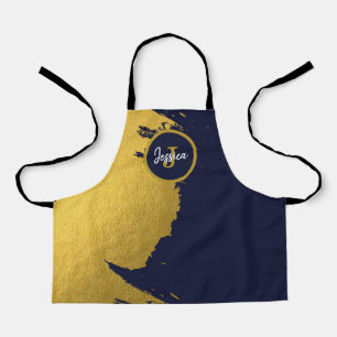 Customised Faux Gold Brushstrokes with Navy Blue Apron