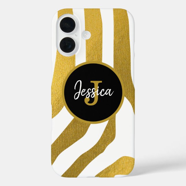 Customised Faux Gold Zebra Print Stripes Pattern Case-Mate iPhone Case (Back)