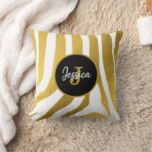 Customised Faux Gold Zebra Print Stripes Pattern Cushion